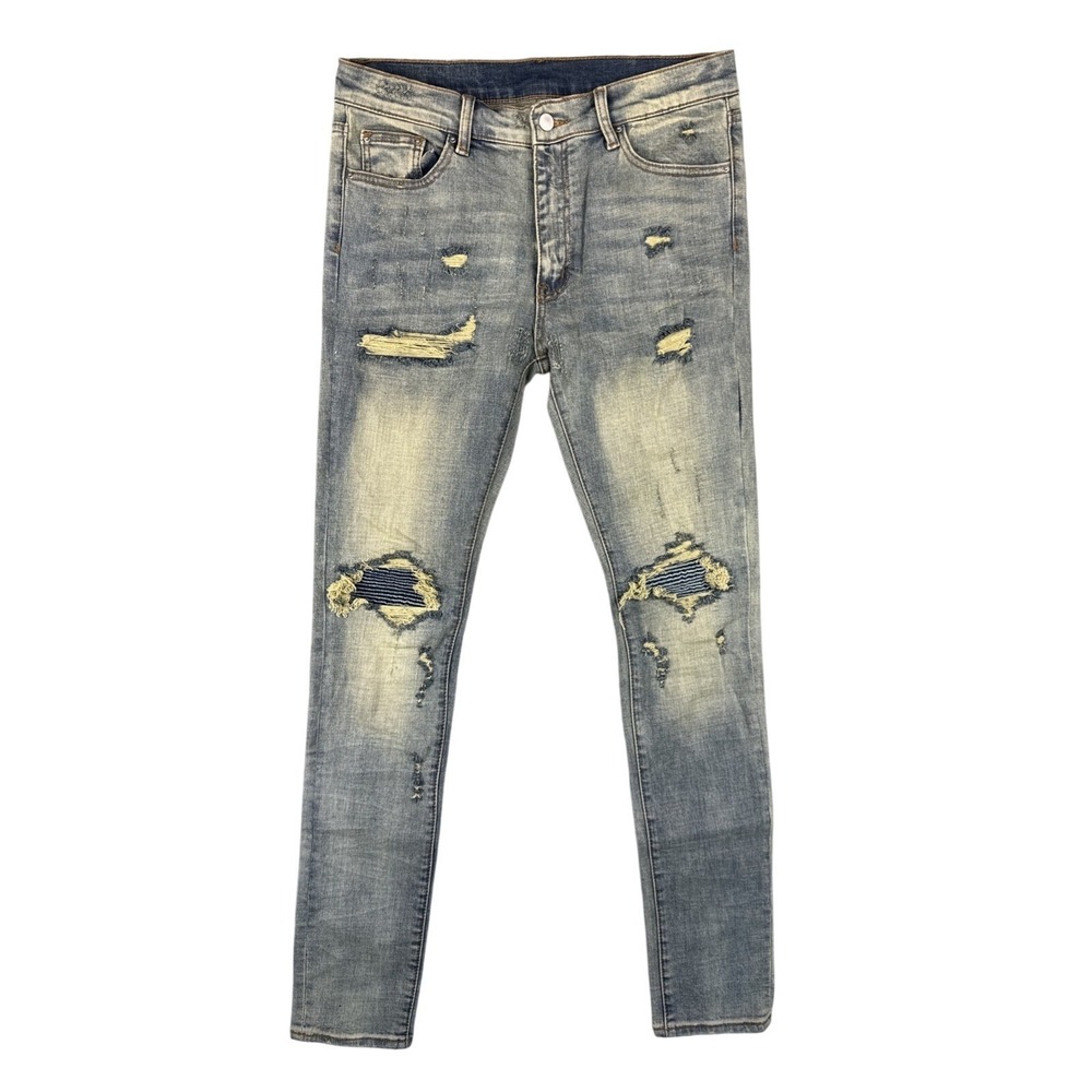 mnml Jeans Men's 33x34 Light Wash Skinny Slim Distressed Vintage Style Faded